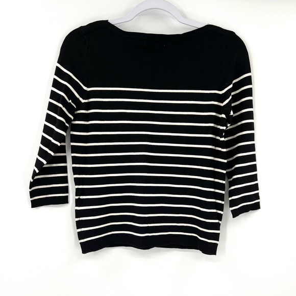 H&M Black and White Knit Pullover French Chic Sweater 3/4 length sleeve Small - Picture 6 of 12